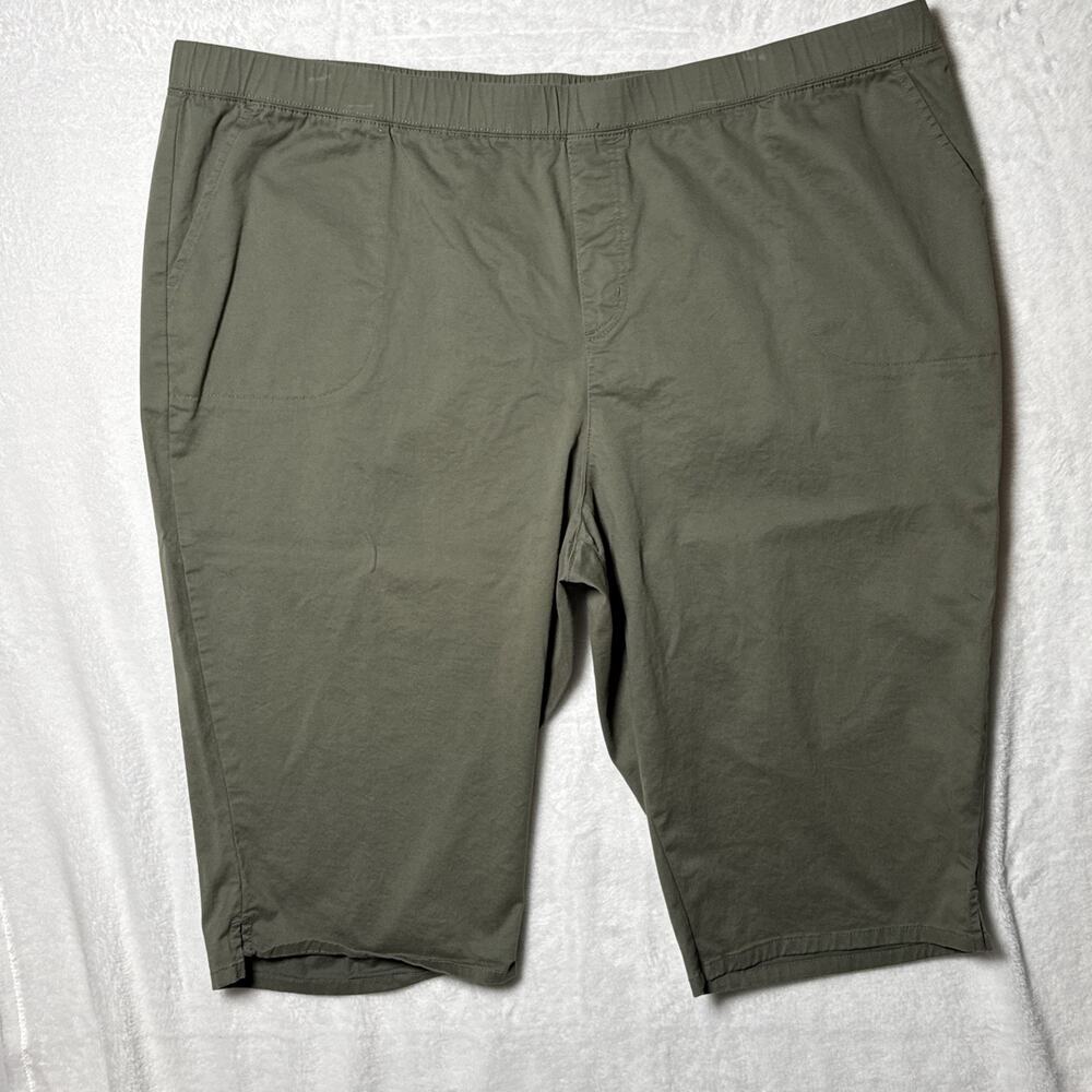 Denim & Co Womens 3X Olive Green Pull On Capris Elastic Waist Pockets Stretch